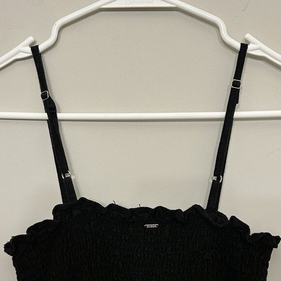 GUESS Jumpsuit Womens Small Smocked Black Crop Stretch Y2K Date Night Clubbing - Picture 7 of 9